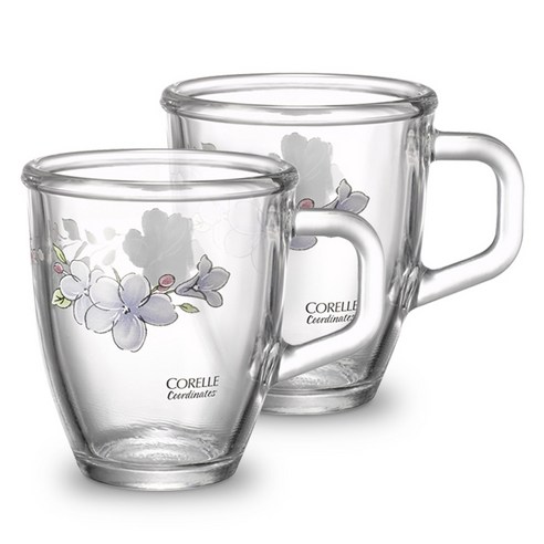 코렐코디네이츠 글라스 머그컵 375ml, 보라꽃, 2개