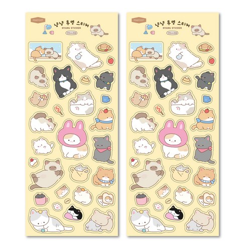 핑크풋 냥냥 투명 스티커, 옐로우, 2개