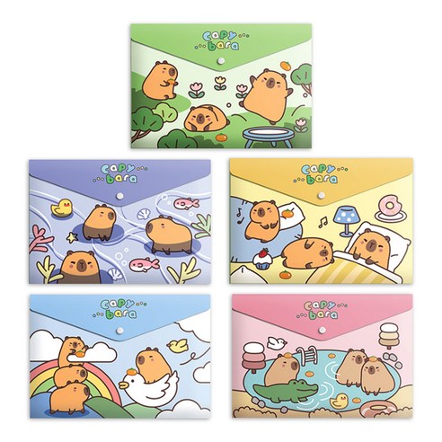 인터탑 종이 황화일 문서화일 30개입, 1팩, 종이 황화일(30개입) 바인더/파일 10 동아피엠에스 A4 똑딱이 캐릭터 자료 수납 봉투 파일 카피바라 5종 세트, 혼합색상, 1세트