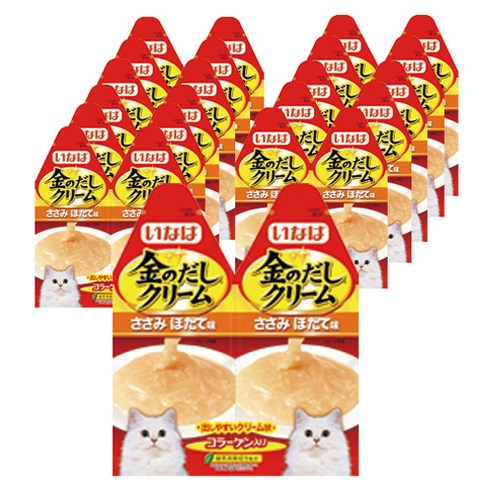 이나바 고양이 금빛육수 크림 파우치 2p, 혼합맛(닭가슴살/가리비), 60g, 12개