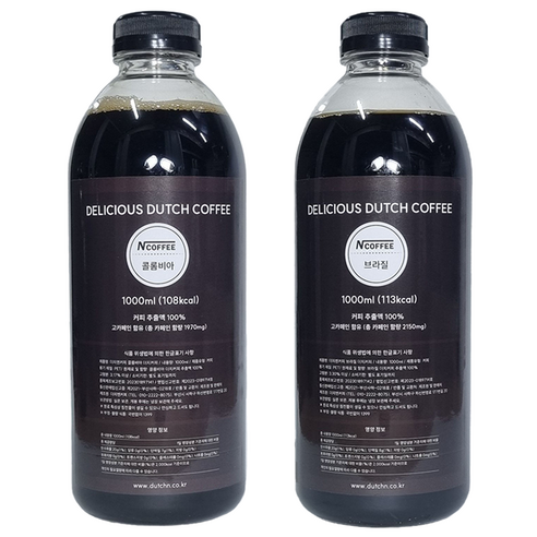 엔커피 더치커피 콜드브루 콜롬비아 1000m + 브라질 1000ml, 1세트