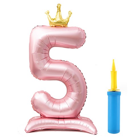 올리브파티 초대형 스탠딩 왕관 숫자 생일풍선 + 손펌프 세트, 핑크(숫자5), 1세트