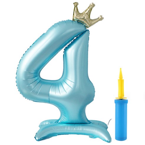 올리브파티 대형 스탠딩 왕관 생일 풍선 숫자4 + 손펌프 세트, 블루(풍선), 1세트