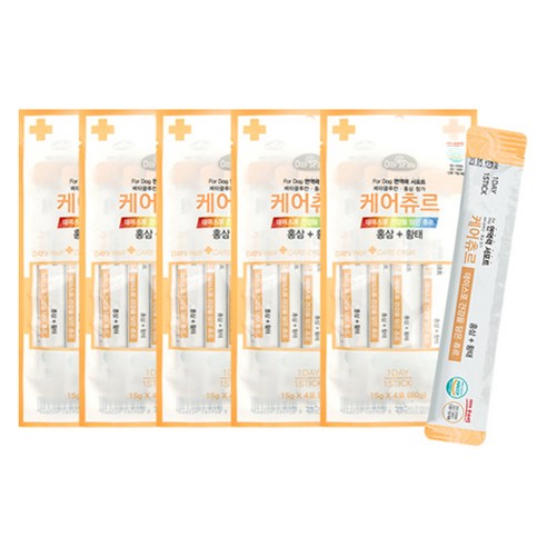 데이스포 강아지 케어츄르 짜먹는 간식 4p, 혼합맛(홍삼/황태), 60g, 5개