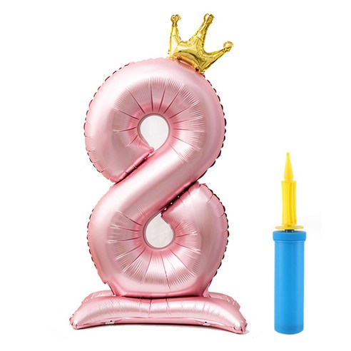 올리브파티 초대형 스탠딩 왕관 숫자 생일풍선 + 손펌프 세트, 핑크(숫자8), 1세트