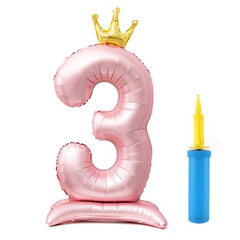 올리브파티 초대형 스탠딩 왕관 숫자 생일풍선 + 손펌프 세트, 핑크(숫자3), 1세트
