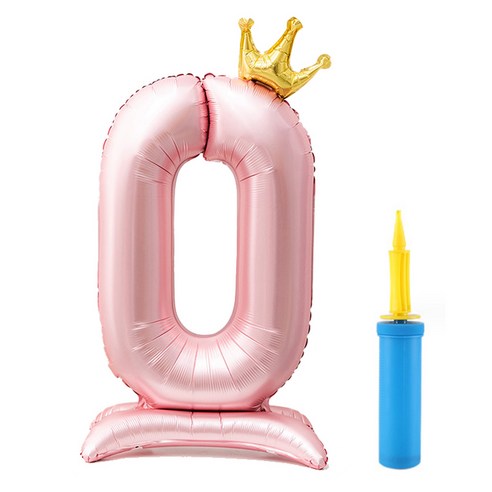 올리브파티 초대형 스탠딩 왕관 숫자 생일풍선 + 손펌프 세트, 핑크(숫자0), 1세트