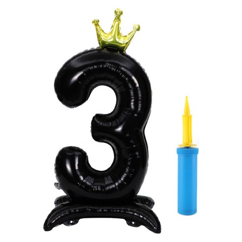 올리브파티 초대형 스탠딩 왕관 숫자 생일풍선 + 손펌프 세트, 블랙(숫자3), 1세트