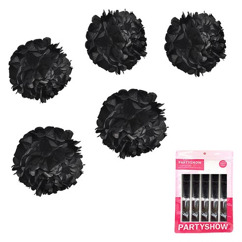 파티쇼 파티 꽃볼 플라워 모빌 장식 5p, 블랙