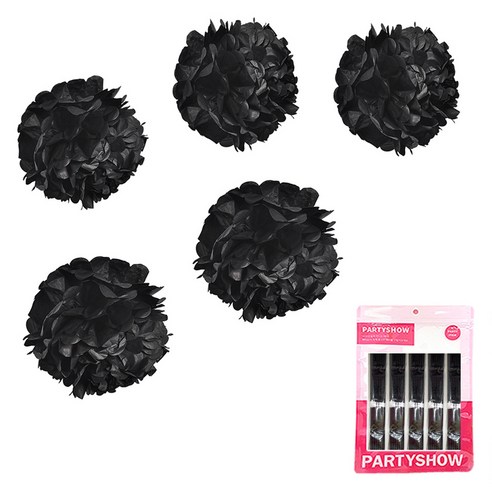 파티쇼 파티 꽃볼 플라워 모빌 장식 5p, 블랙