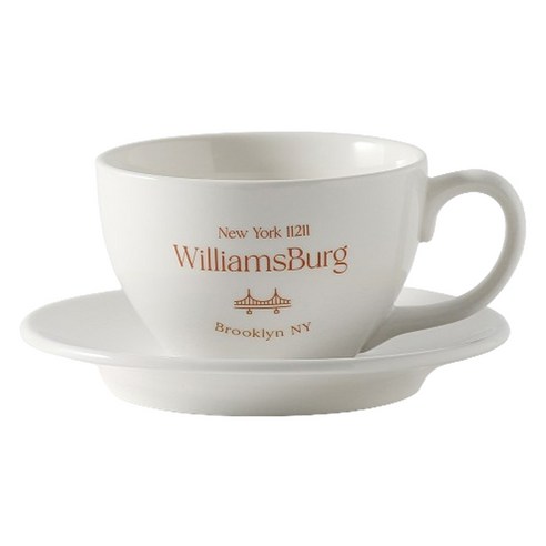 제이테이블 뉴욕 WilliamsBurg 레터링 도자기 카페라떼잔 320ml, 브라운, 1개