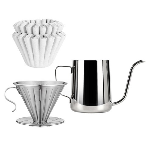 칼딘 홈카페 핸드드립 세트, 올스텐 드리퍼 + 웨이브형 여과지 화이트 + 드립포트 600ml, 1세트