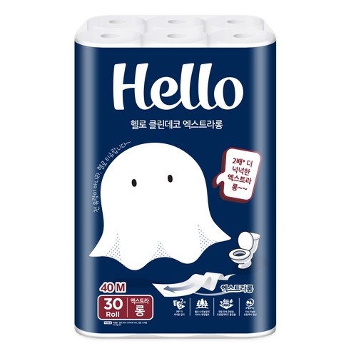 헬로 클린데코 엑스트라롱 천연펄프 2겹 일반롤화장지, 1개, 30개입, 40m