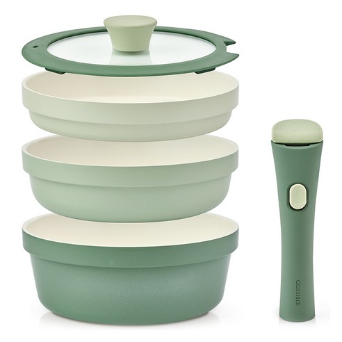 글라스락 인덕션 셰프토프 라디아 멀티핸들 5종, 그린, 냄비 + 웍 + 프라이팬 + 뚜껑 + 멀티핸들, 1세트