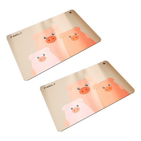 블럭마트 귀여운 동물 규조토 발매트, 돼지, 2개