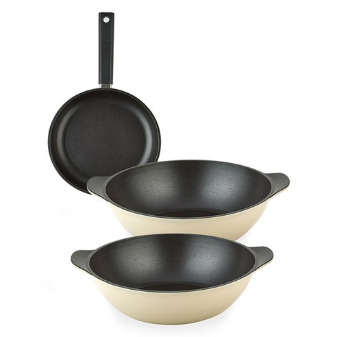 퀸센스 샌드 후라이팬 세트 3개, 베이지, 후라이팬 24cm + 파티웍 28cm 2p, 1세트