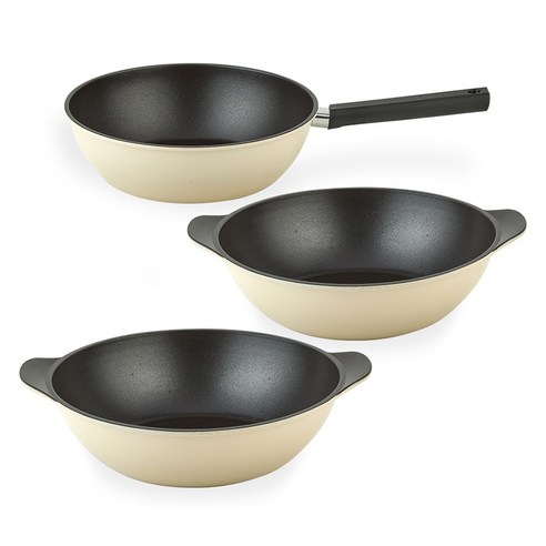 퀸센스 샌드 후라이팬 세트 3개, 베이지, 궁중팬 28cm + 파티웍 28cm 2p, 1세트