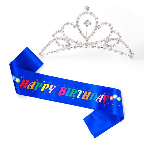 파티쇼 공주 티아라 왕관 생일 어깨띠 세트, 컬러풀사파이어블루(중형A), 1세트