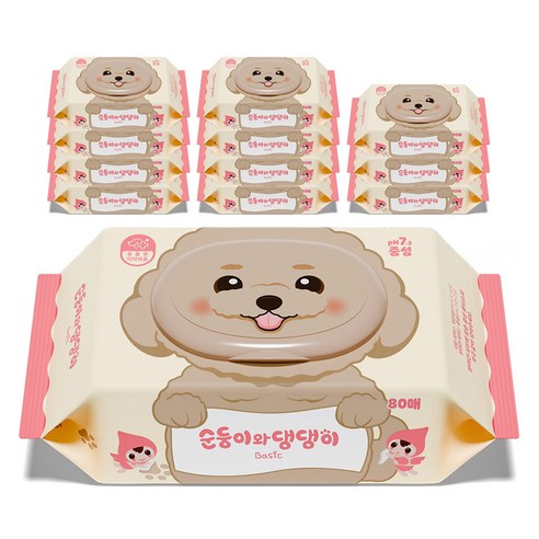 반려동물 순둥이와 댕댕이 베이직 중성 물티슈, 80개입, 12개