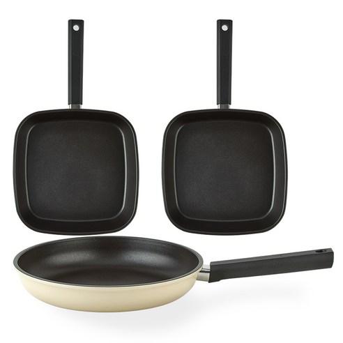 퀸센스 샌드 후라이팬 3종 세트, 베이지, 사각팬 27cm x 2p + 후라이팬 24cm, 1세트