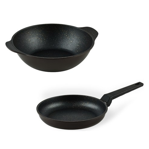 퀸센스 디너 후라이팬 2종 세트, 브라운, 후라이팬 24cm + 파티웍 28cm, 1세트