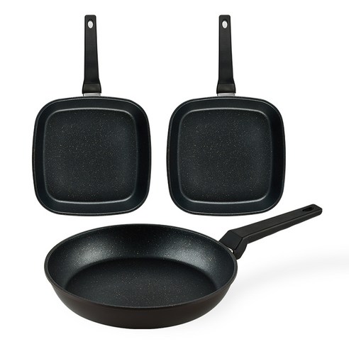퀸센스 디너 후라이팬 3종 세트, 브라운, 사각팬 27cm x 2p + 후라이팬 28cm, 1세트
