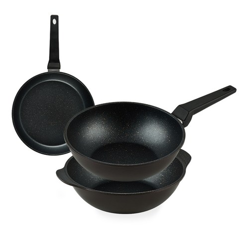 퀸센스 디너 후라이팬 3종 세트, 브라운, 후라이팬 24cm + 궁중팬 28cm + 파티웍 28cm, 1세트