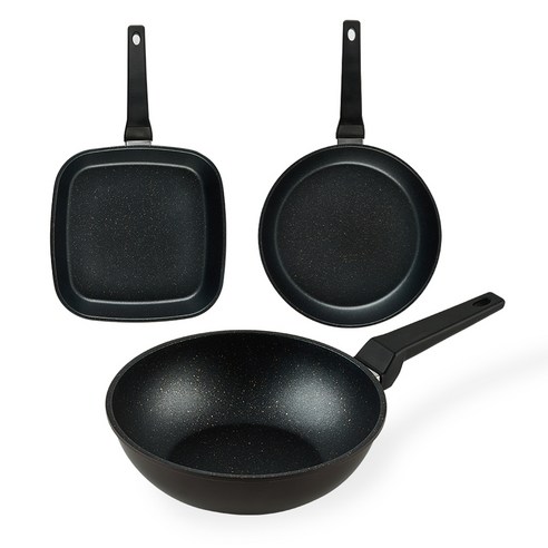 퀸센스 디너 후라이팬 세트 3개, 브라운, 사각팬 27cm + 후라이팬 28cm + 궁중팬 28cm, 1세트
