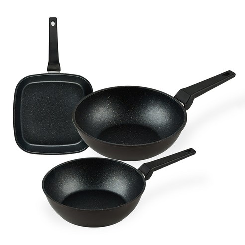 퀸센스 디너 후라이팬 3종 세트, 브라운, 사각팬 27cm + 궁중팬 24cm + 궁중팬 28cm, 1세트
