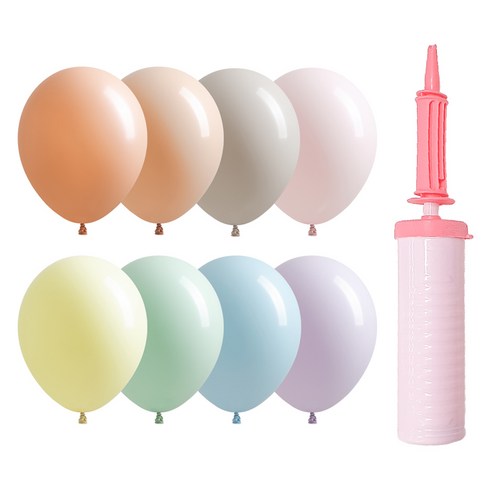 조이파티 조이벌룬 파스텔 풍선 25cm 100p + 손펌프 세트, 풍선(랜덤발송), 손펌프(마카롱핑크), 1세트