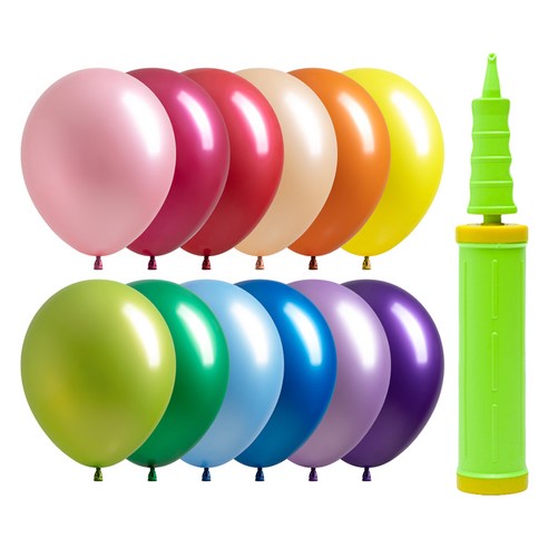 조이파티 조이벌룬 펄 풍선 30cm 100p + 손펌프 세트, 풍선(랜덤발송), 손펌프(라임그린), 1세트
