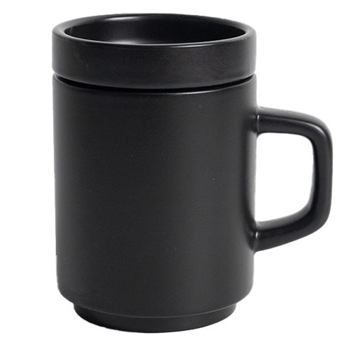 벤자민 무광 파스텔 컬러 머그컵 330ml + 뚜껑 세트, 블랙, 1세트