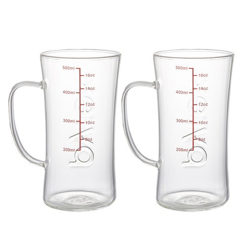 파이렉스 계량 핸들 맥주컵, 투명, 500ml, 2개