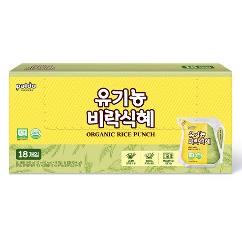 팔도 유기농 비락식혜, 110ml, 18개