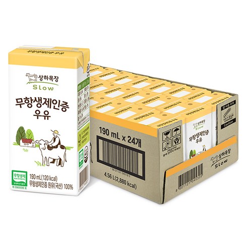 상하목장 무항생제인증 우유, 190ml, 24개