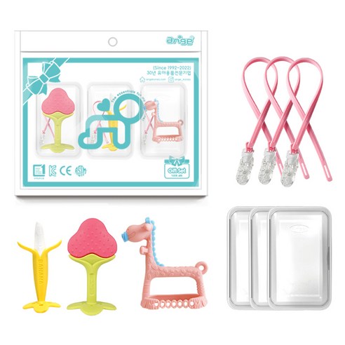 앙쥬 3D 손목 기린 치발기 3종 세트, 3D기린 핑크 + 바나나 + 딸기, 혼합색상, 1세트
