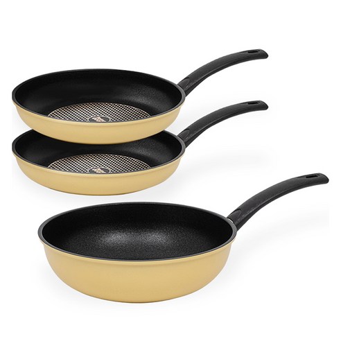 인터쿡 다이아 3종 세트, 옐로우, 후라이팬 24cm 2p + 궁중팬 28cm, 3개