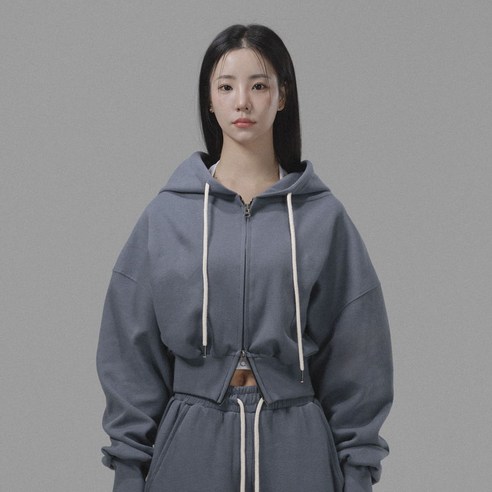 팬쇼 여성용 데일리 크롭 투웨이 무지 후드 집업 오버핏 스웻