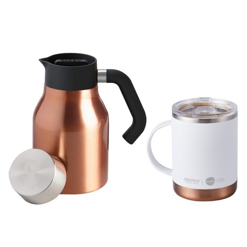 아소부 보온보냉 핸드드립 세트 360ml, 핸들서버 코퍼 1L + 얼티밋 머그컵 화이트 360ml, 1세트