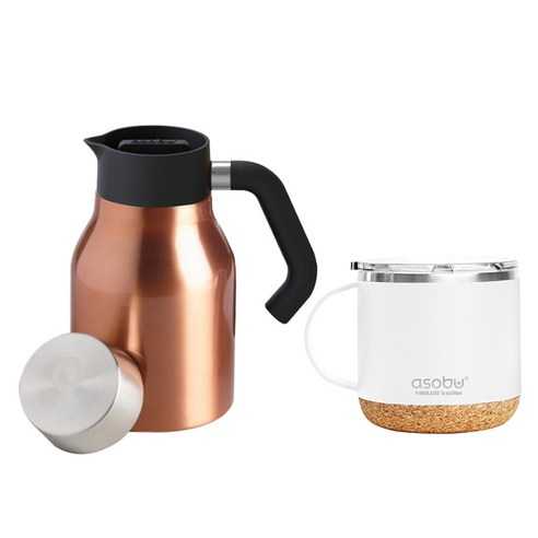 아소부 보온보냉 핸드드립 세트 490ml, 핸들서버 코퍼 1L + 인피니트 머그컵 화이트 490ml, 1세트