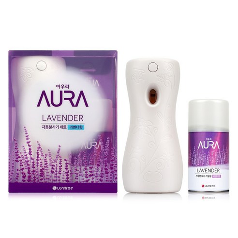 아우라 자동분사 방향제 + 리필캔 라벤더향, 280ml, 1세트