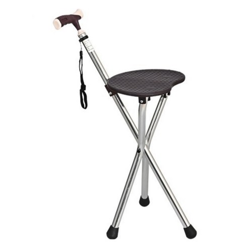 마샤투 높이조절 노인 중장년 지팡이 의자 77cm, 실버, 1개