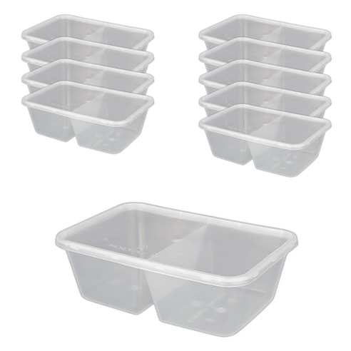 휴고잉 투명 내열 중앙2칸 사각용기 본체 10p + 뚜껑 10p 세트 750ml, 1세트