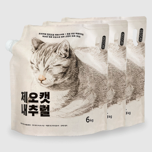 제오캣 내추럴 벤토나이트 고양이 모래, 6kg, 3개, 무향