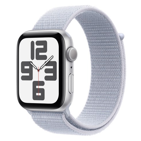 Apple 정품 2024 애플워치 SE 2세대 알루미늄 케이스, 44mm, GPS, 실버 / 블루 클라우드 스포츠 루프, Loop 
헬스/요가/댄스