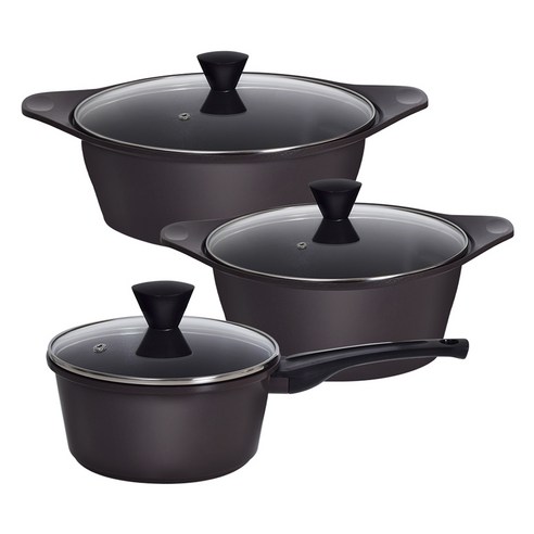오퇴르 국내생산 시어터 주물 세라믹 냄비 세트 3개, 다크브라운, 1세트, 편수냄비 18cm + 양수냄비 20cm + 전골냄비 24cm