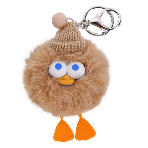 니뜨 폼폼 먼지 인형 키링, 12cm, 베이지, 1개