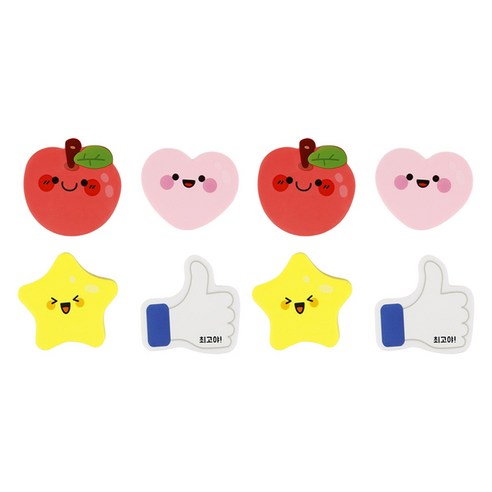 슈퍼쌤 캐릭터 모양 지우개 4종 세트, 사과, 엄지척, 하트, 별, 2세트