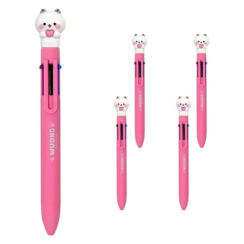 iiGEN 다꾸 캐릭터 우옹이 6색 볼펜 0.7mm, 하트고양이, 5개