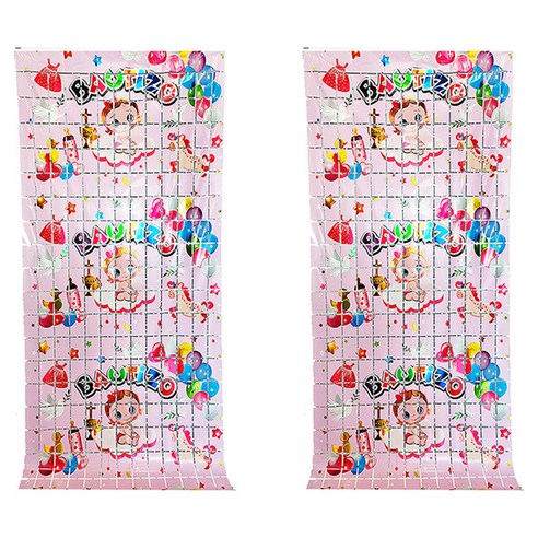 정월마켓 베이비 풍선 사각 파티 커튼 100 x 200 cm, 핑크, 2개